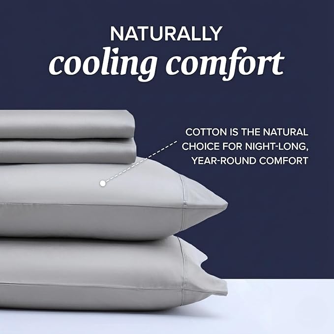 Beckham Hotel Collection Twin XL Sheet Set 100% Cotton, 500TC Luxury Sateen Bedding, 16” Deep Pocket, Moisture-Wicking, 3-Piece, Gray