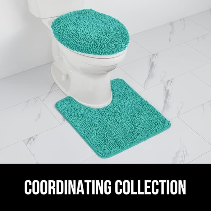 GORILLA GRIP Soft Chenille Bathroom Toilet Lid Cover, Machine Washable Seat Covers, 19.5x18.5, Stays in Place Rubber Backing, Fits Most Round, Elongated and Oblong Lids, Accessories Decor, Turquoise