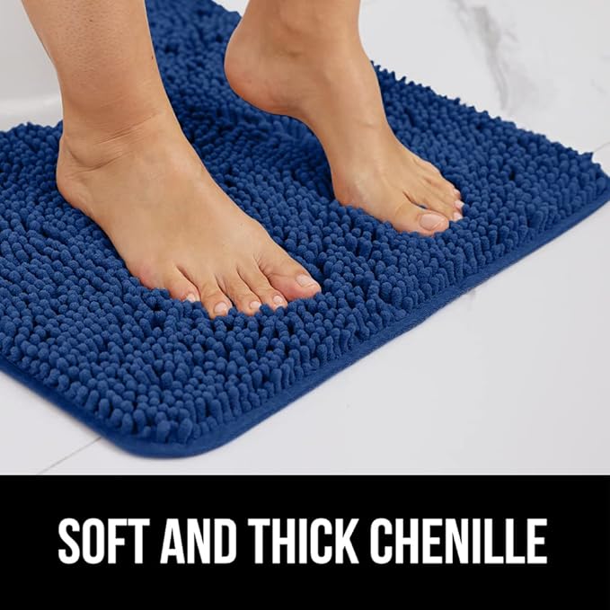 GORILLA GRIP Bath Rug Mat, Soft Absorbent Chenille, Quick Dry Microfiber Mats, Rubber Backing Washable Shower Floor Rugs, Bathmat Runner, US Designed Bathroom Home Decor Accessories 24x17 Royal Blue