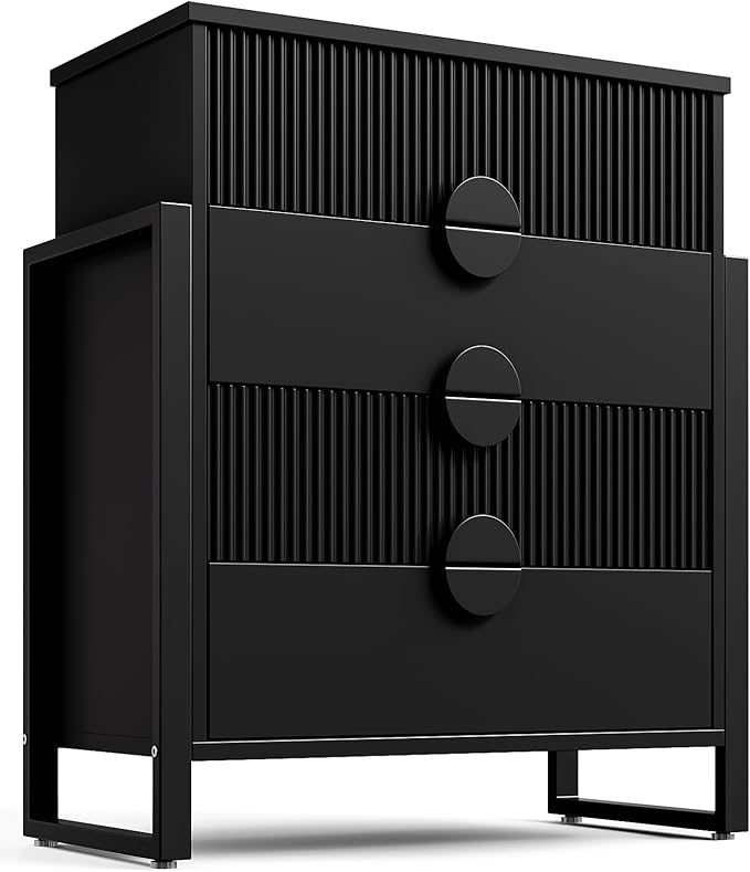 LGHM Fluted Dresser for Bedroom with 4 Drawers, Modern 4 Drawers Dressers with Semicylinder Fluted, Solid Chest of Drawers, 36" Tall Dresser with Bold Steel Frame, Metal Handles, Black