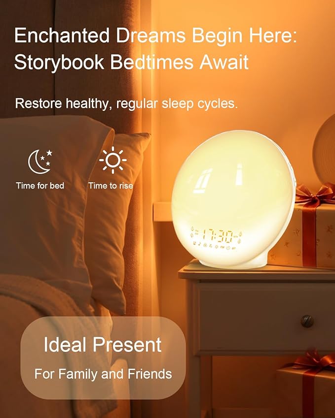 Smart Sunrise Alarm Clock with No Signup APP Control & Wake-Up Light, 4 Alarms, White Noise, FM Radio, Wireless Speaker, White