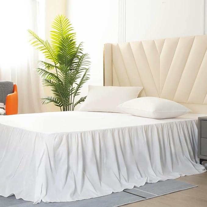 TSUTOMI Bed Skirt Full Size Ruffled Bed Skirt with Split Corners, 22 Inch Drop Dust Ruffle Bed Skirts with Platform, Gathered Style, 100% Microfiber, White