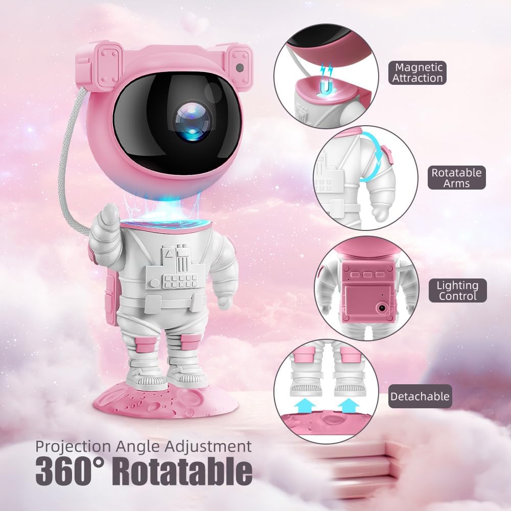 Astronaut Galaxy Projector Night Light with Timer and Remote Star Starry Nebula LED Lamp, Gift for Kids and Adults for Bedroom, Christmas, Birthday, Valentine's Day etc. (Pink-White)