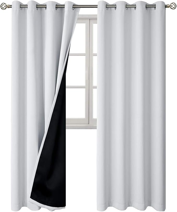 BGment Greyish White 100% Blackout Curtains 108 Inch Long 2 Panles Set, Thermal Insulated Total Light Locking Soundproof Grommet Curtains & Drapes for Living Room with Black Liner, 52 Inch Wide Each