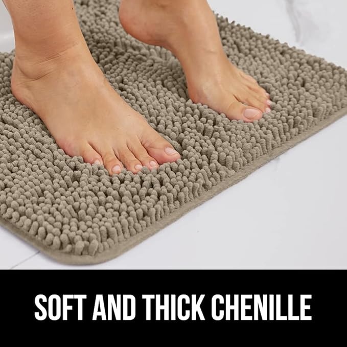 GORILLA GRIP Bathroom Rug Sets, Soft Chenille 2 Piece Area Rugs Set, Toilet Base Mat and 30x20 Carpet, Absorbent Microfiber Washable Mats Dry Quickly, Home Décor and Bath Room Accessories, Gray Beige