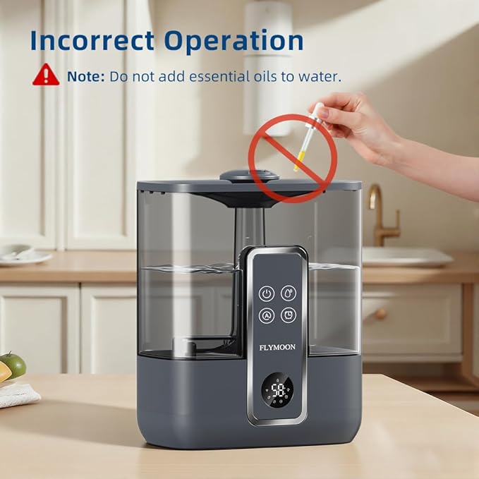 FLYMOON Humidifier for Bedroom, Mist Humidifiers with 5L Large Capacity, Top Fill, 28dB, Humidifier with 3 Mist Levels, Leak-Proof, 12H Timer, App Control, Black