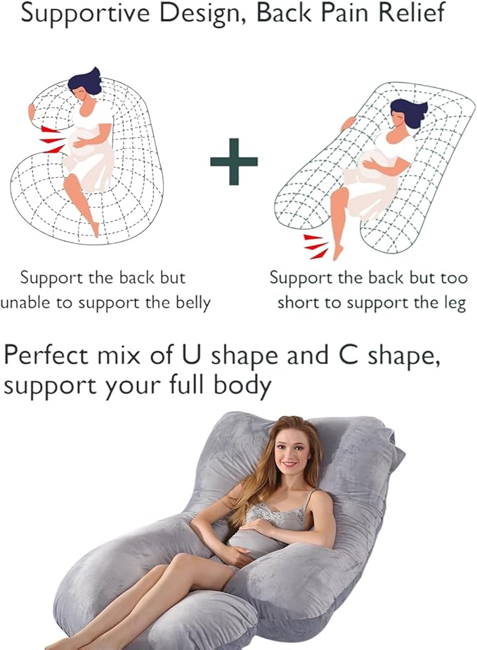BATTOP Pregnancy Pillow for Sleeping,Full Body Maternity Pillow with Removable Washable Cover,Support for Back,HIPS,Legs,Belly for Pregnant Women