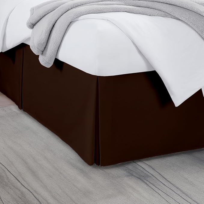 Queen Bed Skirt, Luxury 21 Inch Drop Chocolate Pleated Bed Skirt, Double Brushed Microfiber, Box Pleat Design, Wrinkle & Fade Resistant, Easy Fit Tailored Bedskirt for Queen Size Beds