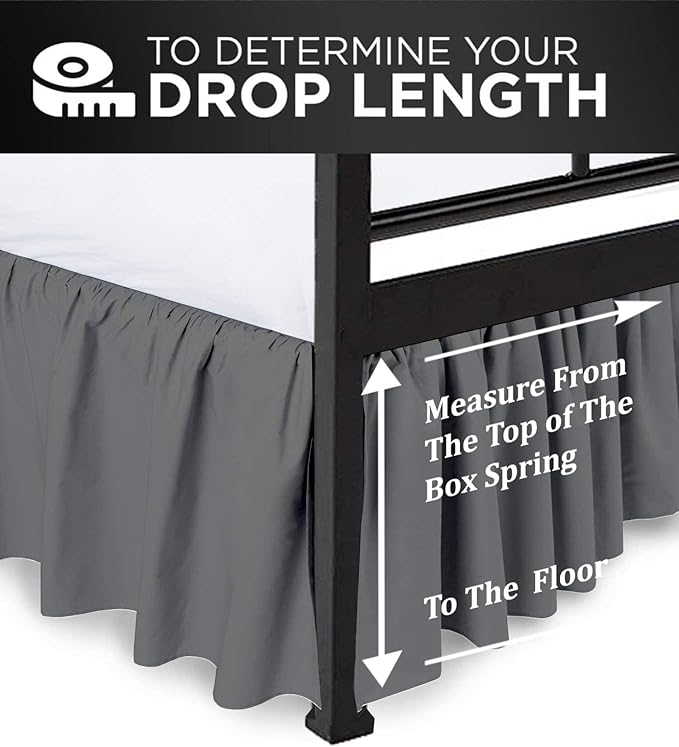 Ruffled Bed Skirt with Split Corners, Dark Grey, Full 16 Inch Drop Bedskirt, Hotel Quality Brushed Microfiber Wrinkle Free Dust Ruffle Bed Skirt Full Size