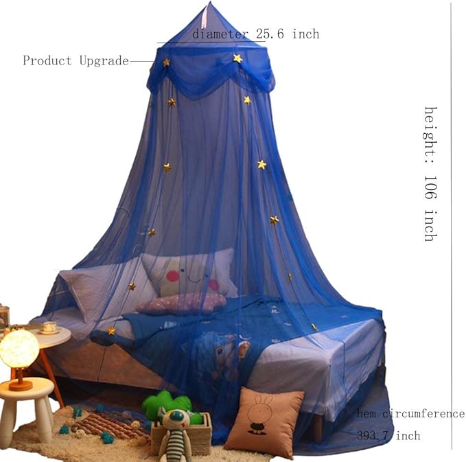 Mosquito Net Canopy Bed Curtains Dome Princess Stars Bed Tent for Girls Boys Kids Single Twin Full Queen Size Bed, Room Decor(Blue)
