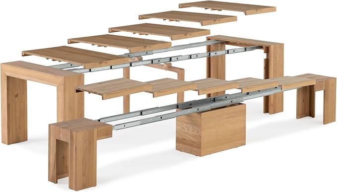 Transformer Table - Solid Wood Extendable Dining Table, Seats 2-12, Extendable Dining Room Table, Space-Saving Furniture, Expandable Dining Furniture, Natural (Table Only)