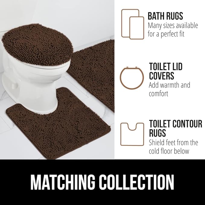 GORILLA GRIP Bath Rug Mat 30x20, Thick Soft Absorbent Chenille, Quick Dry Microfiber Mats, Rubber Backing Washable Shower Floor Rugs, Bathmat Runner, US Designed Bathroom Home Decor Accessories Brown