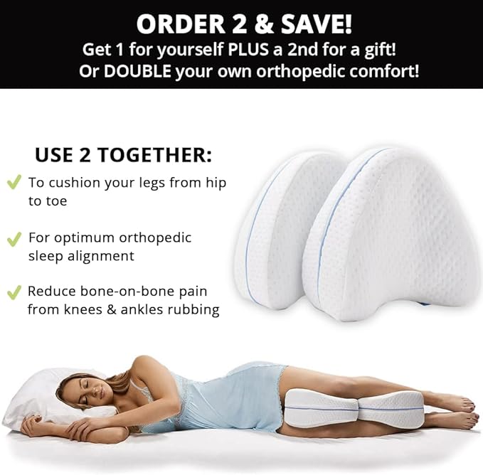 Contour Legacy Leg & Knee Foam Support Pillow for Side Sleepers Soothing Relief for Back, HIPS, Knees, Joints, Nerves & Muscles (2 Pack, Ventilated Memory Foam)