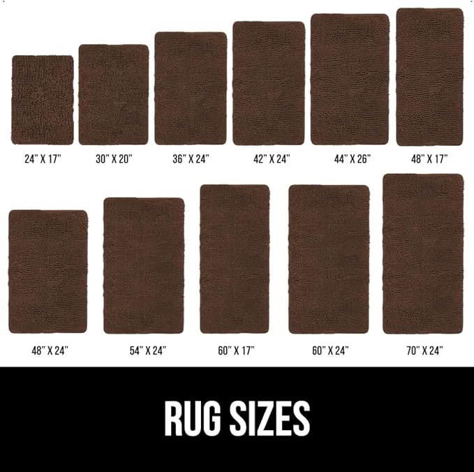 GORILLA GRIP Bath Rug Mat, Thick Soft Absorbent Chenille, Quick Dry Microfiber Mats, Rubber Backing Washable Shower Floor Rugs, Bathmat Runner, US Designed Bathroom Home Decor Accessories 24x17, Brown