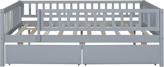 Bellemave Full Size Bed Frames with Rails for Kids, Full daybed Frame with Drawers for Boys/Girls/Adults， Gray