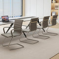 Wahson Office Guest Chairs Set of 4, Leather Reception Chairs, Mid Back Waiting Room Chair, Conference Chairs with Sled Base, Desk Chair No Wheels for Meeting/Lobby/Restroom, Grey
