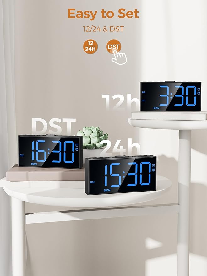 PPLEE Digital Alarm Clocks for Bedrooms Heavy Sleepers, 2 Alarms,Upgrade 7-5-2 Mode, Large Number Alarm Clock with USB Charger Ports,12/24H,Memory Function, Dimmable Simple Alarm Clock for Kids Senior