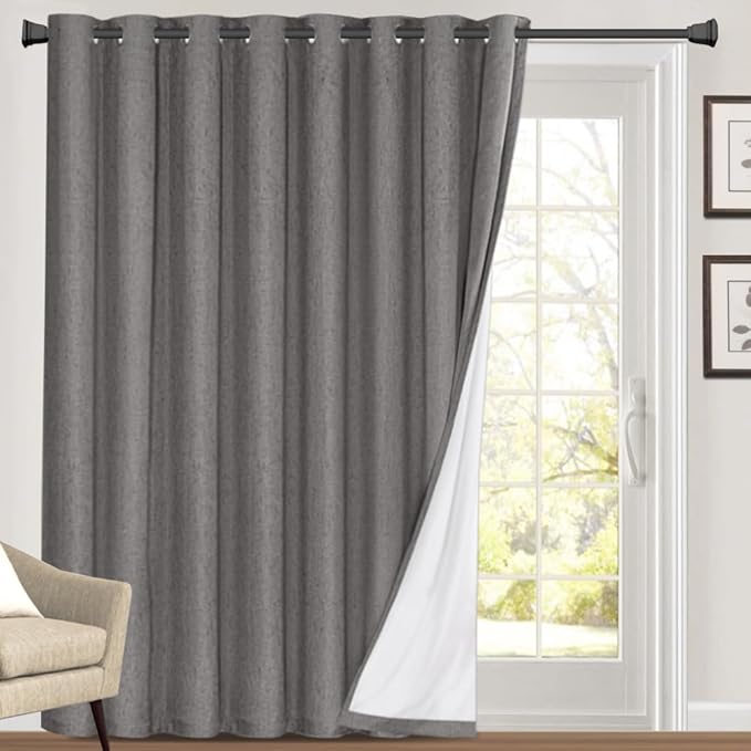 PrinceDeco 100% Blackout Curtains for Sliding Glass Doors Thermal Insulated Door Curtain for Bedroom/Living Room Room Darkening Curtains Shades for Sliding Glass Doors,W100 X L96 Inch,Grey