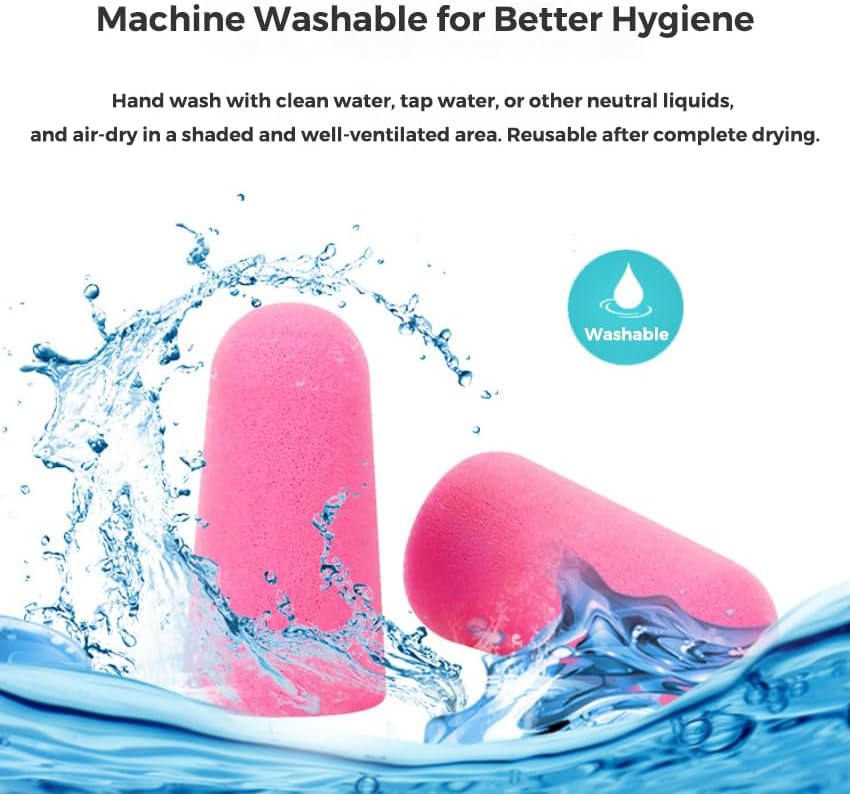10 Pairs Pink Reusable Ear Plugs, 32dB NRR Noise Reduction, Washable - Image 4