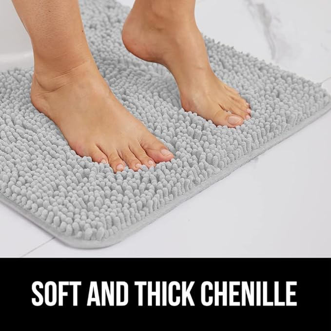 GORILLA GRIP Bath Rug Mat 54x24, Soft Absorbent Chenille, Quick Dry Microfiber Mats, Rubber Backing Washable Shower Floor Rugs, Bathmat Runner, US Designed Bathroom Home Decor Accessories Light Gray
