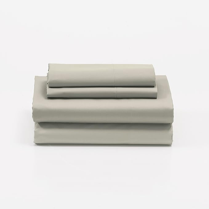 Cuddledown Dreamstead 100% Cotton Bed Sheets Set | 300 Thread Count | Luxurious Sateen Weave | Pure Combed Cotton | Soft | Wrinkle Resistant | 3 Piece Set | Stone | Twin | 39” x 75”