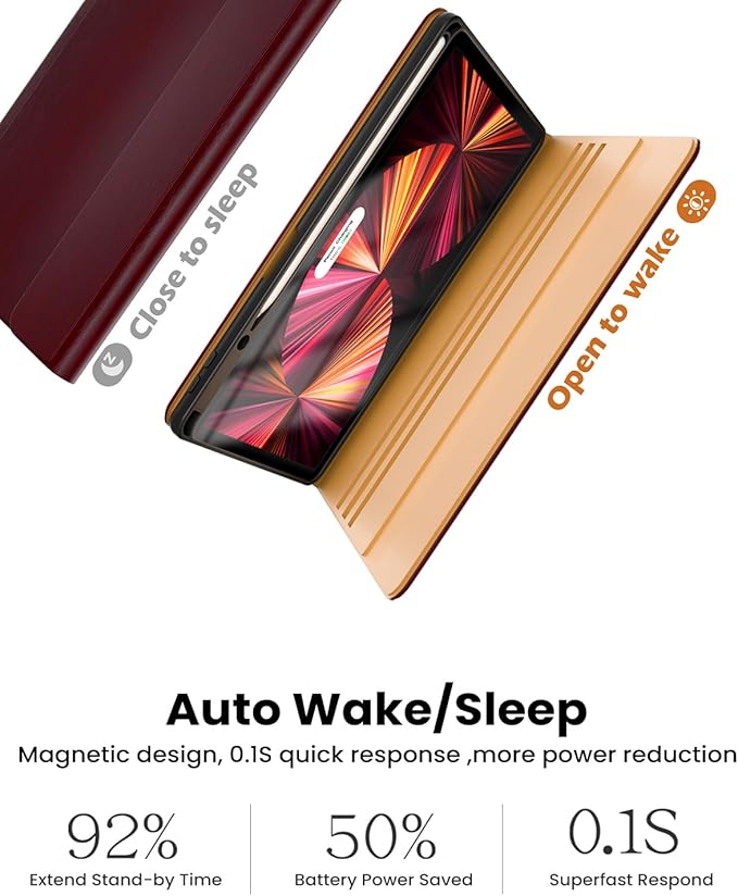 Leather Keyboard Case for iPad Air 5th 4th Generation 10.9 inch Pro 11 1st/2nd/3rd/4th, 7 Color Backlight BT Keyboard Folio with Pencil Holder 2022 2021 2020 2018 (Wine)