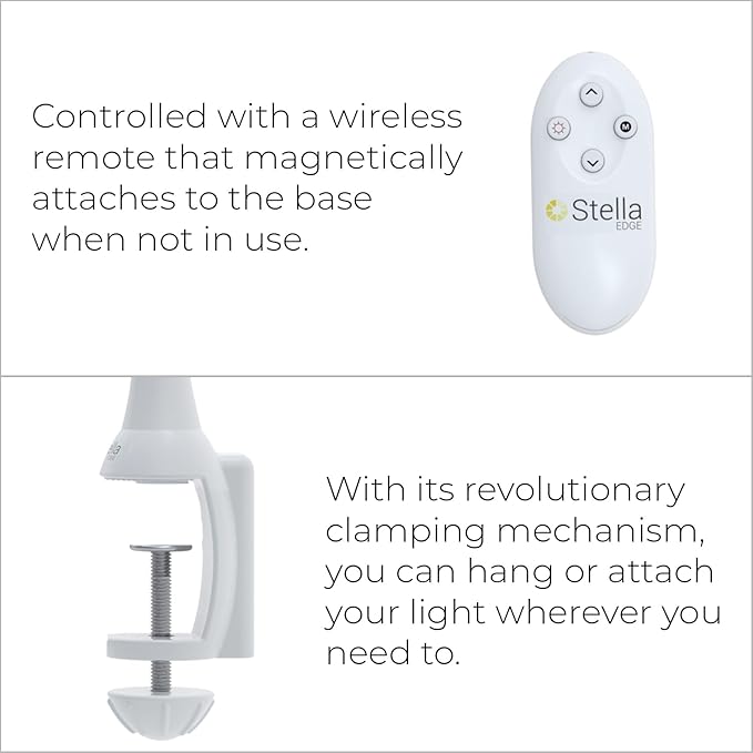 Stella Edge Premium 10W LED Desk Clamp Task Lamp - White - Adjustable Dimmable Low Vision Light - Macular Degeneration Lighting - Hobby Crafting Sewing