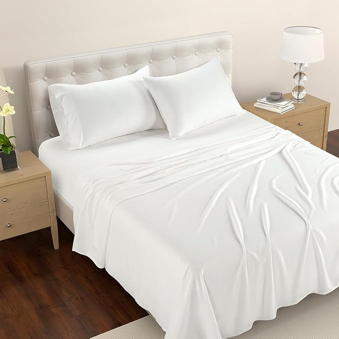 Reebok Twin Size Sheet Set from Tencel Eucalyptus - Soft, Cooling & Breathable for Hot Sleepers, Deep Pocket Up to 17 Inches, 4Pc Hotel Luxury Bedding Set, Bedsheet & Pillowcases (White, Twin)