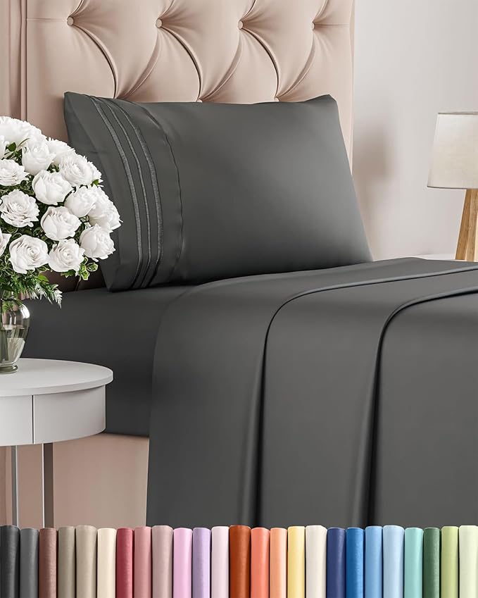 Twin Size 3 Piece Sheet Set - Comfy Breathable & Cooling Bed Sheets Set - Hotel Luxury Bedding for Women, Men, Kids, Teens, Boys & Girls - Deep Pockets, Ultra-Soft, Wrinkle Free - Oeko-Tex - Charcoal