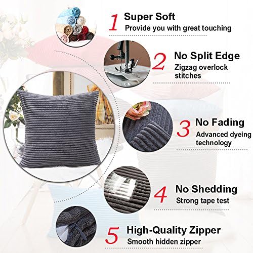 Home Brilliant Grey Pillow Covers 18 x 18 Set of 2 Soft Decorative Striped - Image 6