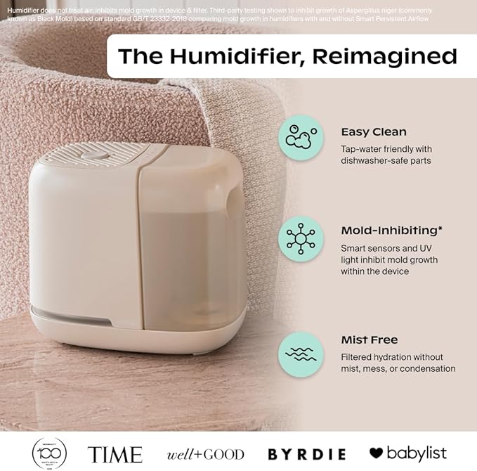 Canopy Bedside Humidifier 2.0, Moonstruck, 36 HR Run Time, 2.5L Capacity - Reading Light & White Noise - Alleviate Symptoms of Allergies, Cold, Dry Skin - Humidifier, Filter, Power Cord & Adapter