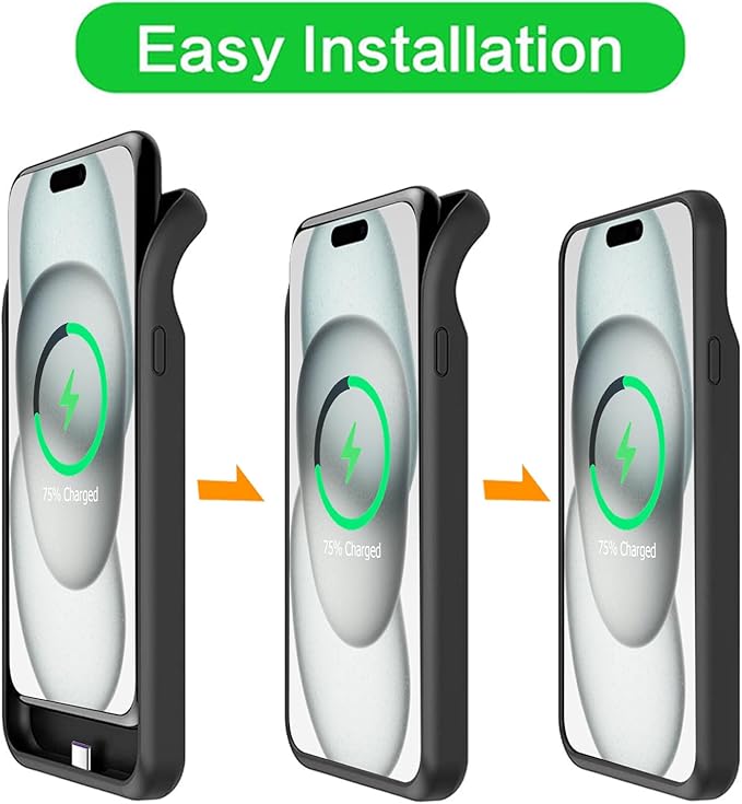 Battery Case for iPhone 15 Plus, 12000mAh Rechargeable Portable Charging Case with Wireless Charging Compatible for iPhone 15 Plus (6.7 inch) with Carplay Extended Battery Pack Charger Case (Black)