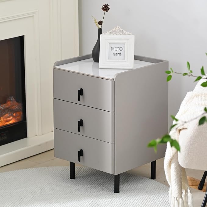 Lamberia Narrow Nightstand with 3 Drawers, Narrow Side Table, Small Bedside Table for Bedroom, Living Room, End Table for Small Space, Dark Grey, 15.8''W x 15.8" D x 23.5" H