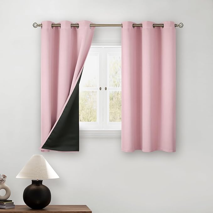 BGment Baby Pink 100% Blackout Curtains for Girls Bedroom 54 Inch Length, Thermal Insulated Full Light Blocking Grommet Noise Cancelling Small Window Curtains for Nursery 2 Panels Each 42 Inch Wide