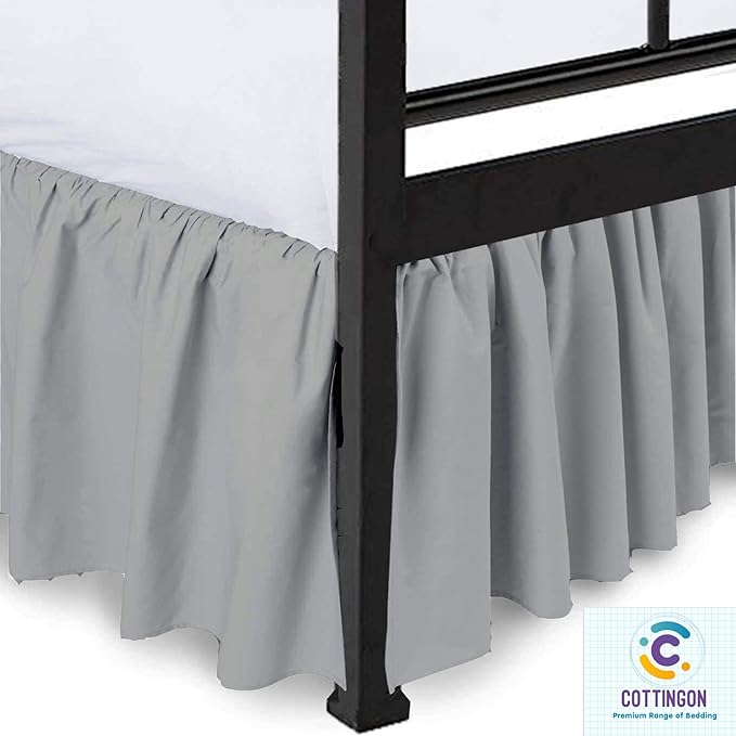 Ruffled Bed Skirt with Split Corners-Dust Ruffle - 21" Drop 100% Microfiber Soft,Sheen & Luxurious Look - Bed Skirts (Light Grey -Queen)