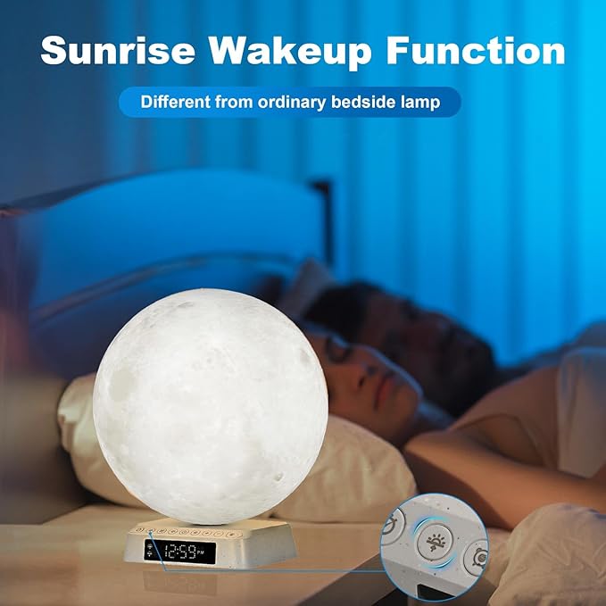 Light Alarm Clock Wake up Light Bioclock Adjustment Sunrise Alarm Clock Awakening lamp Bedside lamp Table lamp Nightstand Lamp Moon-Shaped & APP-Supported