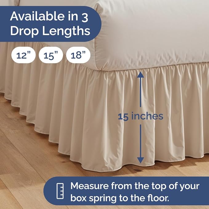 Bedskirt Twin Size Ruffle - 15 inch Drop Dust Ruffle Bed Skirt with Platform - Ultra-Soft, Easy Fit, Premium Hotel Quality - Wrinkle, Fade & Shrink Resistant - for Women, Men, Kids and Teens - Cream