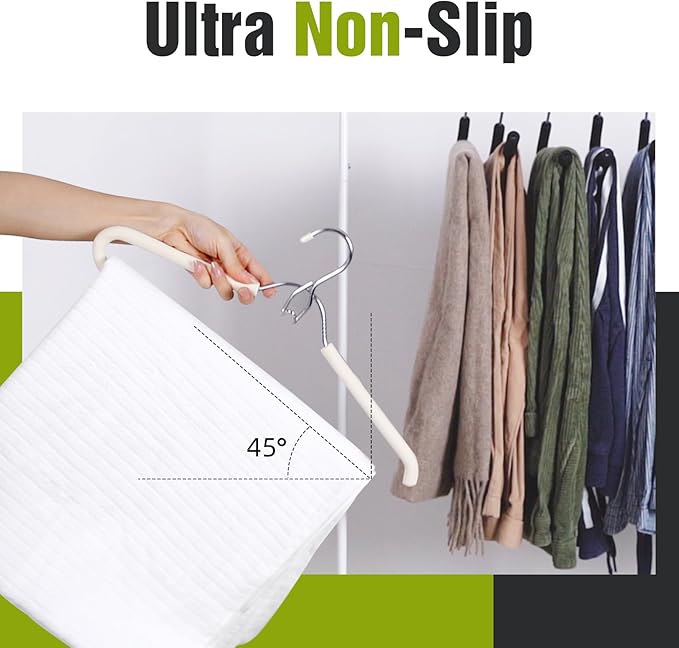 Spring Fever Foam Padded Clothes Hangers with Hooks - Sponge Non Slip Chrome Plating Heavy Duty Space Saving Open Ended for Women Men Pants Coat Beige 5 Pack