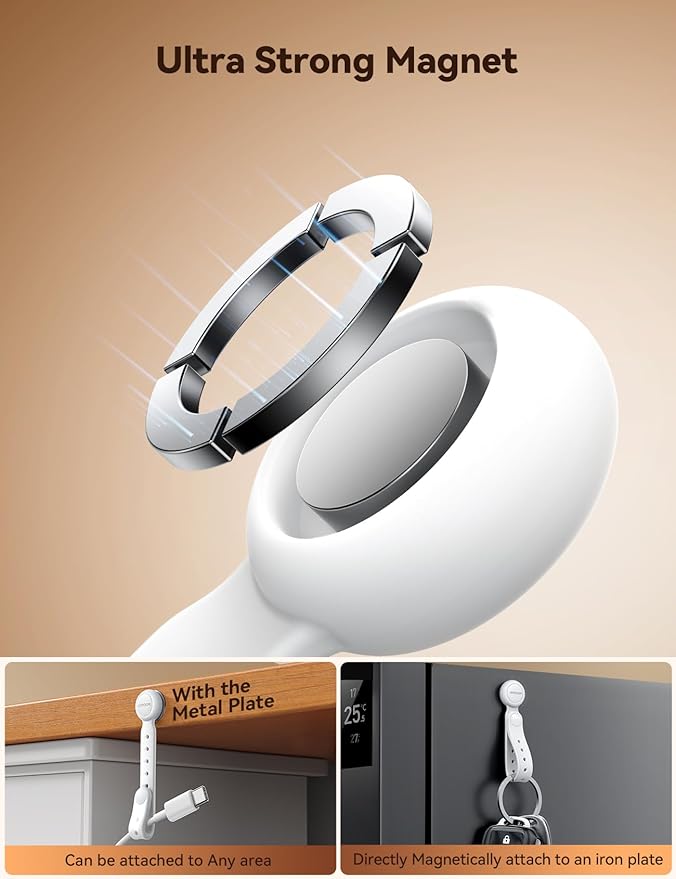 JOYROOM 12PCS Magnetic Cable Ties - Reusable Silicone Cord Organizer with Buckle Holes, Elastic Cable Management Straps for Data Cables, Charging Cords, and More (White)