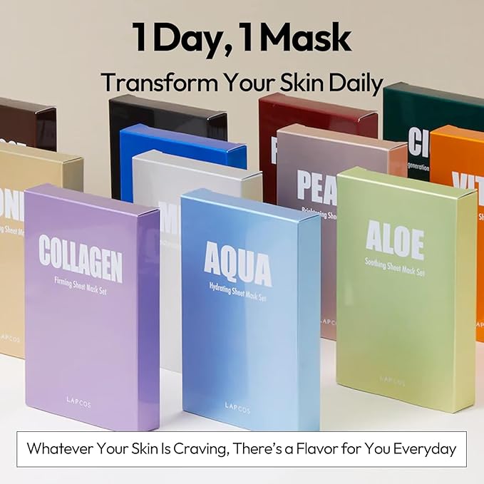 LAPCOS Pearl Sheet Mask, Daily Face Mask with Probiotics to Clarify Skin, Korean Beauty Favorite, 10-Pack