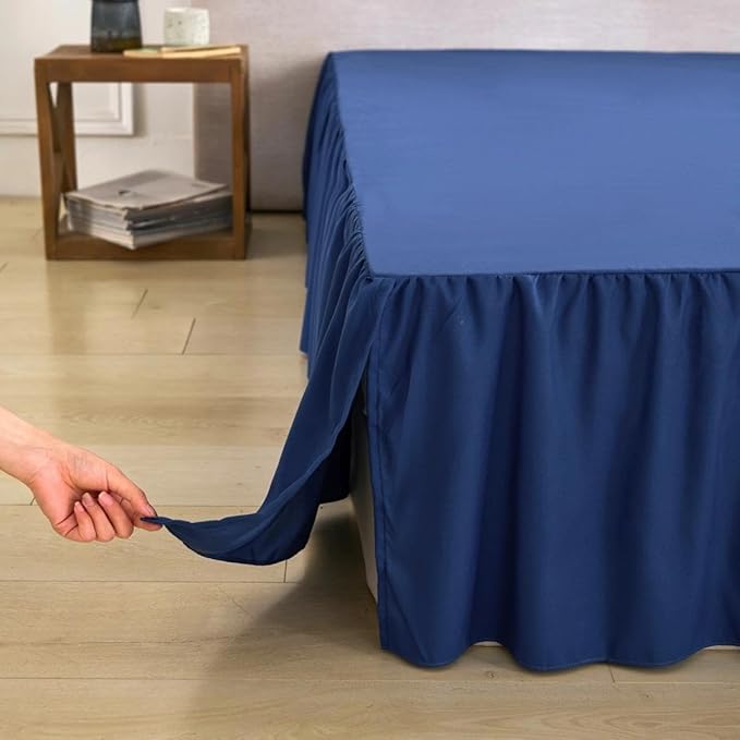 Bed Skirt Full Size Ruffled Bed Skirt with Split Corners, Full Bed Skirts 18 Inch Drop with Platform, 18'' Full, Navy Blue