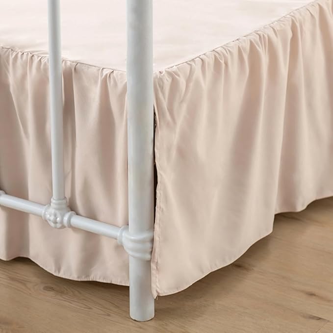 Bed Skirt Twin Size, Ruffled Bed Skirts with Split Corners, 16 Inch Drop Dust Ruffle Bed Skirt with Platform, Cream, 16" Twin