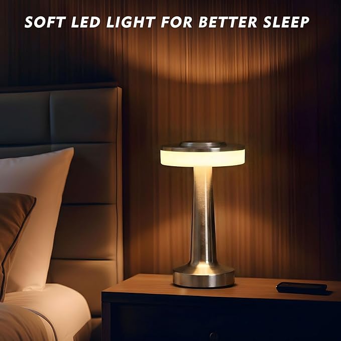 VIHOSE Cordless Table Lamps LED Portable Rechargeable Table Lamp with Touch Sensor 3 Color Dimming up to 15 Hours Battery Desk Light for Restaurant Nursery Living Room(Silver,8 Pcs)