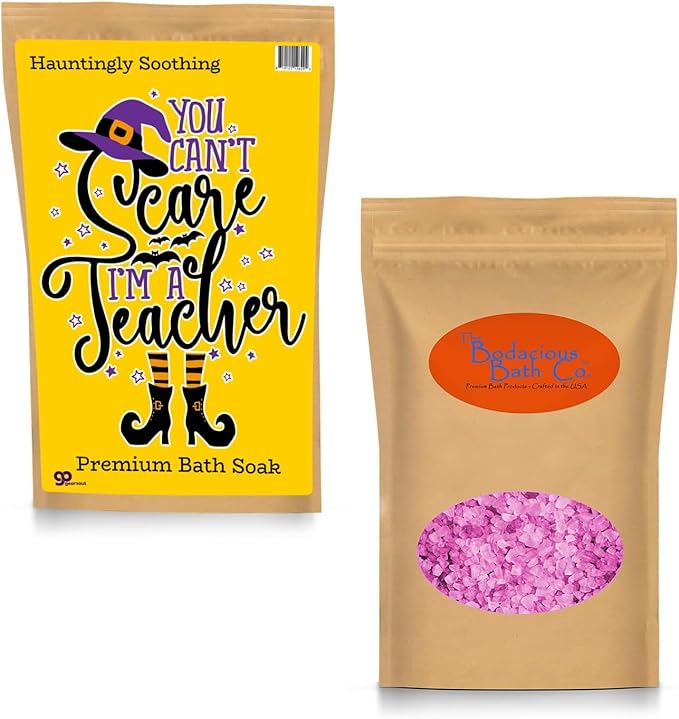 Can’t Scare Me Teacher Bath Soak Pink Rose Sea Salt Spa Funny Halloween Witch Gag Gift for Women Relaxing Luxury Bath Salt for Teachers