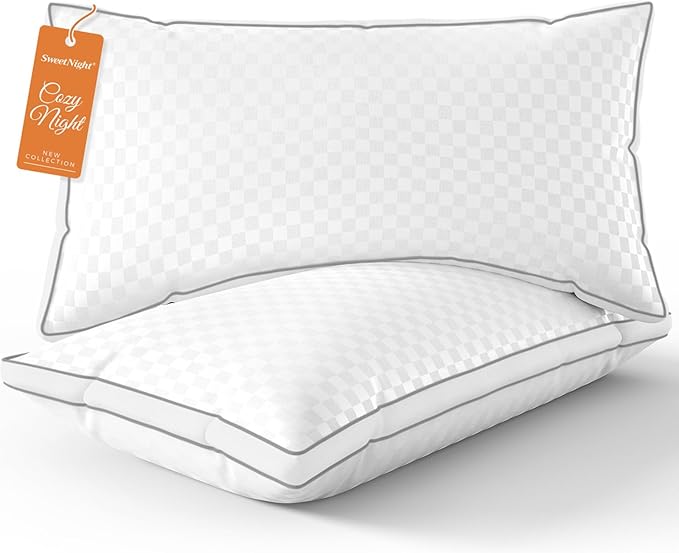 Sweetnight Bed Pillows King Size Set of 2, Fluffy Luxury Hotel Collection Gusseted Large Pillows for Neck and Shoulder, Side Back Stomach Sleeper Pillow, Cozy Night 18"X34"