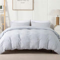 AveLom Light Gray Duvet Cover King(104 x 90 inches), 3 Pieces (1 Duvet Cover, 2 Pillow Cases), Seersucker Striped Soft Washed Microfiber Textured Duvet Cover Set with Zipper Closure, Corner Ties