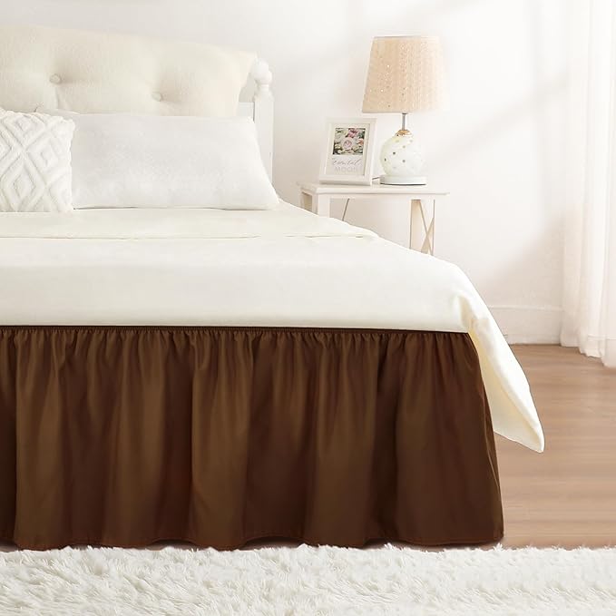 RIMELA Bed Skirt Queen Size 18 Inch Drop, Elastic Bed Skirting for Bed Base and Frame, Bedding Dust Ruffle Easy to Install,Wrap Around Adjustable Bedskirt, Chocolate Brown