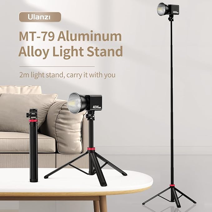 VIJIM MT-79 Extendable Photography Light Stand, 81" Portable Adjustable Light Tripod with 1/4" Screw, 360° Ball Head Camera Phone Tripod for Continute Output Lighting, Webcams, Cameras,for Pocket3