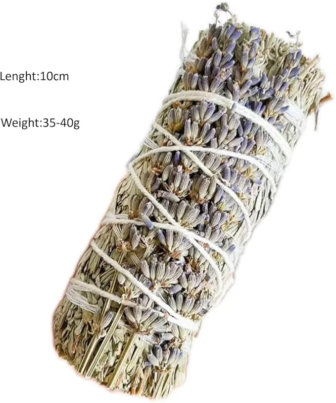 Natural White and Blue Sage Smudge Sticks with Lavender, 10 Pack Dried Herb Bundles for Aromatherapy, Meditation, 4 Inch Traditional Cotton String Wrapped Incense (Lavender+Blue sage)