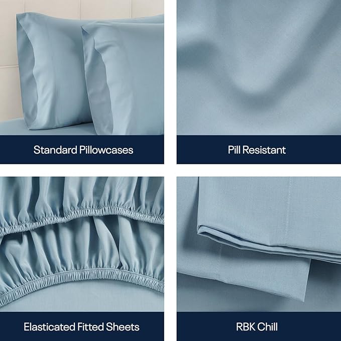 Reebok Twin Size Sheet Set from Tencel Eucalyptus - Soft, Cooling & Breathable for Hot Sleepers, Deep Pocket Up to 17 Inches, 4Pc Hotel Luxury Bedding Set, Bedsheet & Pillowcases (Niagara Mist, Twin)
